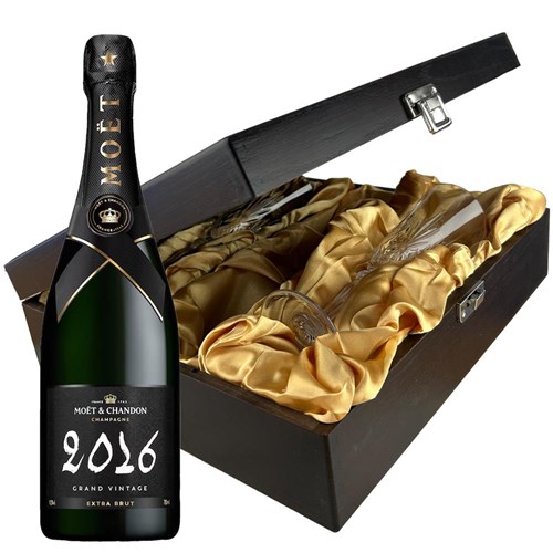 Moet & Chandon Grand Vintage 2016 Extra Brut Champagne 75cl And Flutes In Luxury Presentation Box